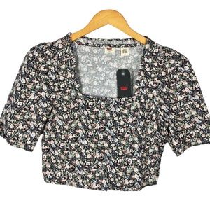 Levi’s Floral Puff Shoulder Cropped Blouse Medium